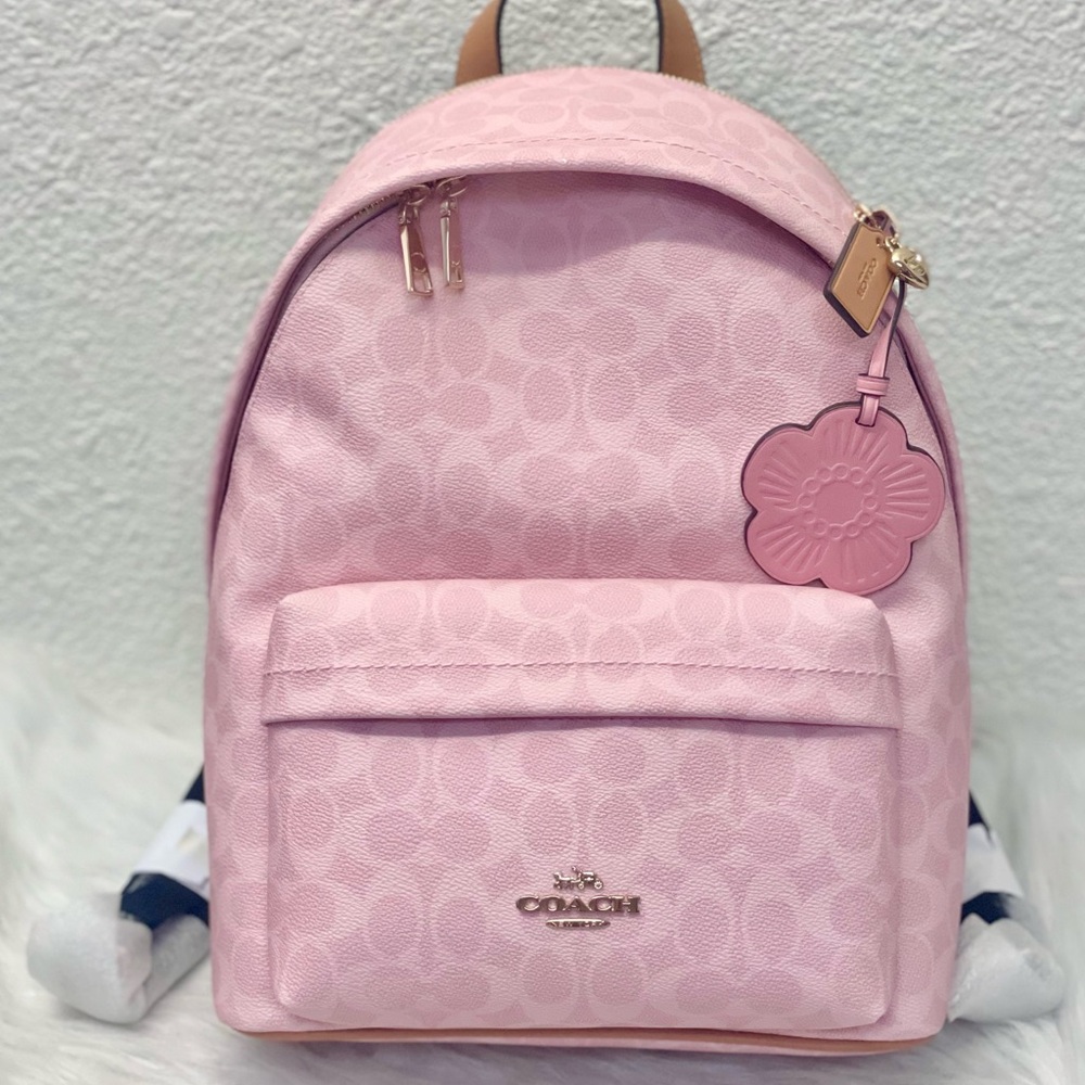 COACH Taylor Small Backpack In Signature Canvas With Charms CEF46 Powder Pink